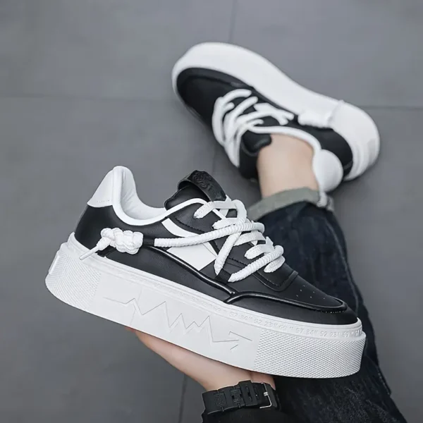 Men's Chic Solid Platform Shoes - Black & White - Image 2
