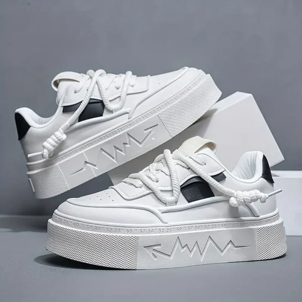 Men's Chic Solid Platform Shoes - White & Black - Image 2