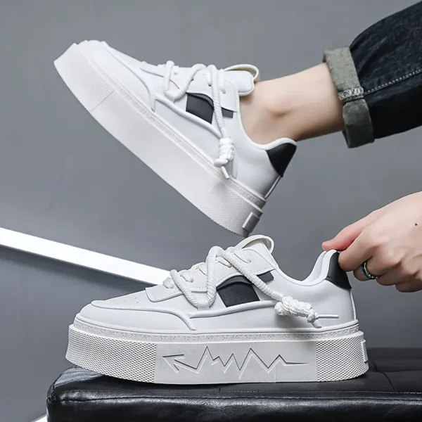Men's Chic Solid Platform Shoes - White & Black - Image 4