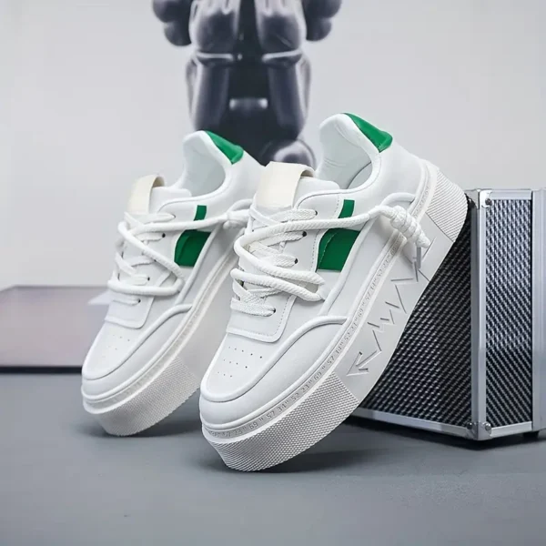 Men's Chic Solid Platform Shoes - White & Green - Image 2