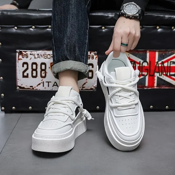 Men's Chic Solid Platform Shoes - White & Black - Image 3