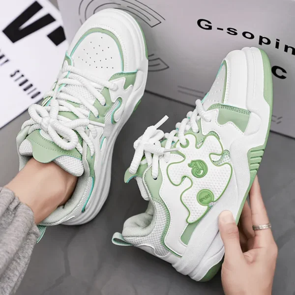 Breathable Mesh Men's Running Shoes - Green & White - Image 3